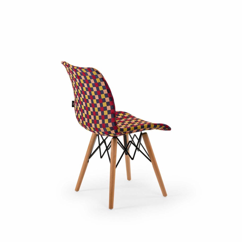 Chair Laser Patchwork With Wooden Leg And Fabric